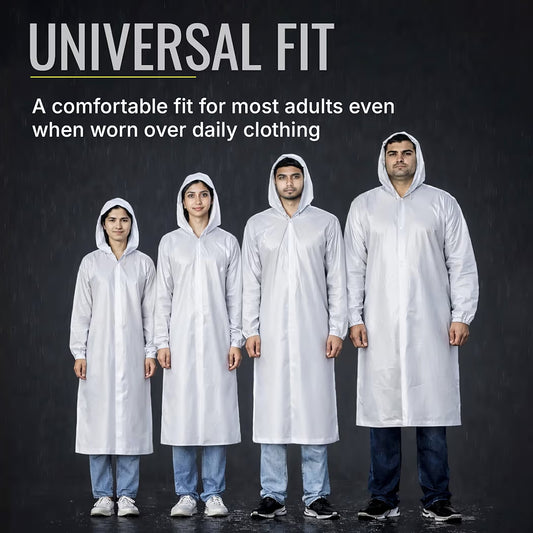 Reusable Raincoat with Hood (Transparent) Elasticated Full Sleeves Outdoor Waterproof Raincoat for Men & Women
