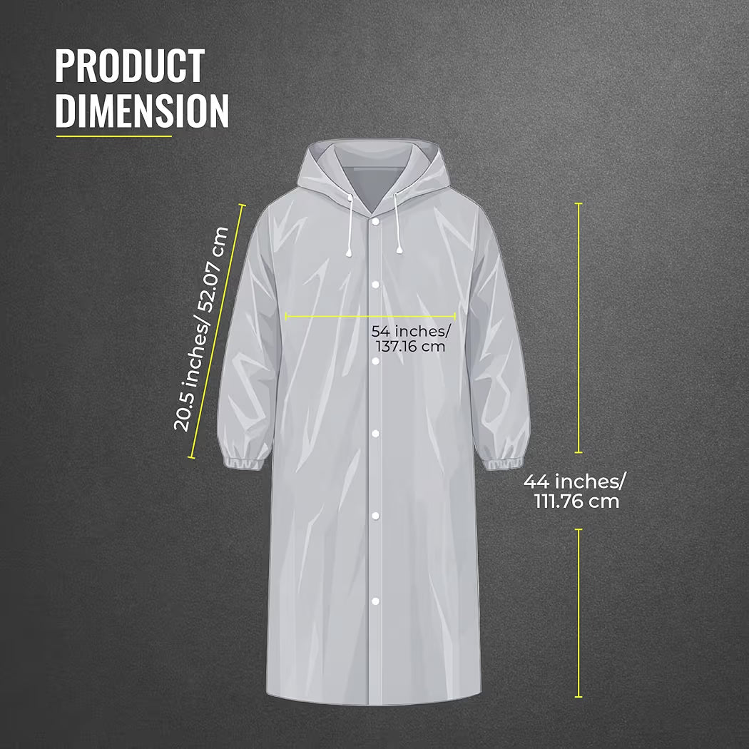 Reusable Raincoat with Hood (Grey) Elasticated Full Sleeves Outdoor Waterproof Raincoat for Men & Women