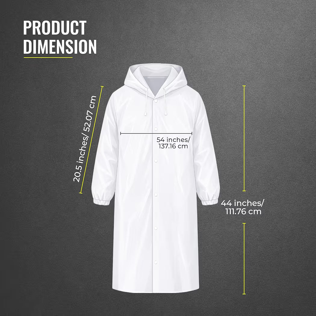 Reusable Raincoat with Hood (Transparent) Elasticated Full Sleeves Outdoor Waterproof Raincoat for Men & Women