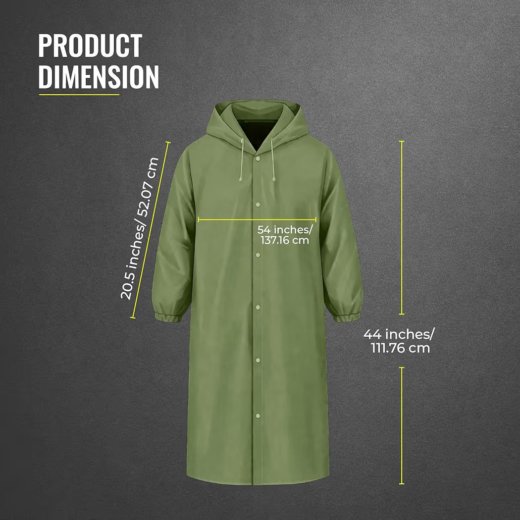 Reusable Raincoat with Hood (Green) Elasticated Full Sleeves Outdoor Waterproof Raincoat for Men & Women