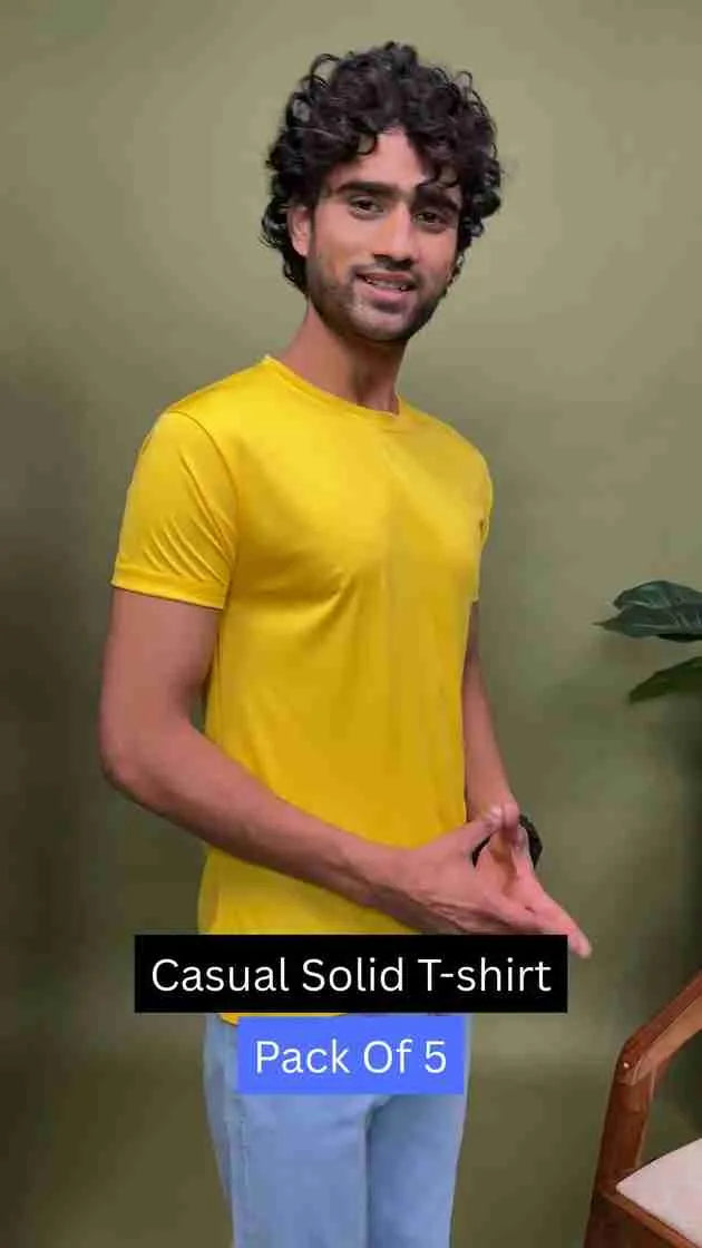 Pack of 10 Men's Solid Round Neck Polyester T-Shirts – Multicolor