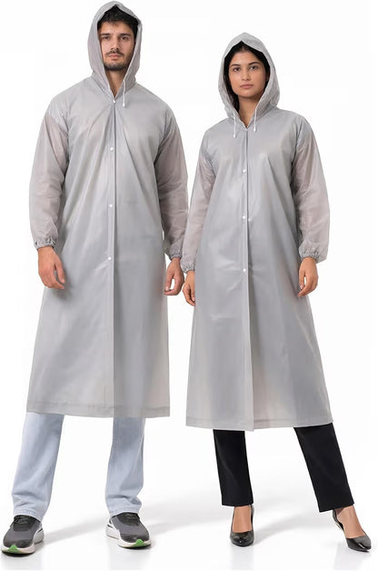 Reusable Raincoat with Hood (Grey) Elasticated Full Sleeves Outdoor Waterproof Raincoat for Men & Women