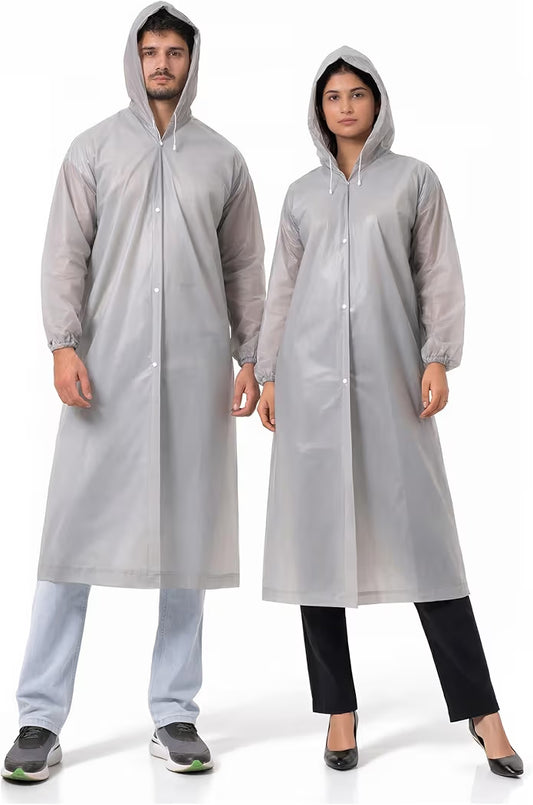 Reusable Raincoat with Hood (Grey) Elasticated Full Sleeves Outdoor Waterproof Raincoat for Men & Women