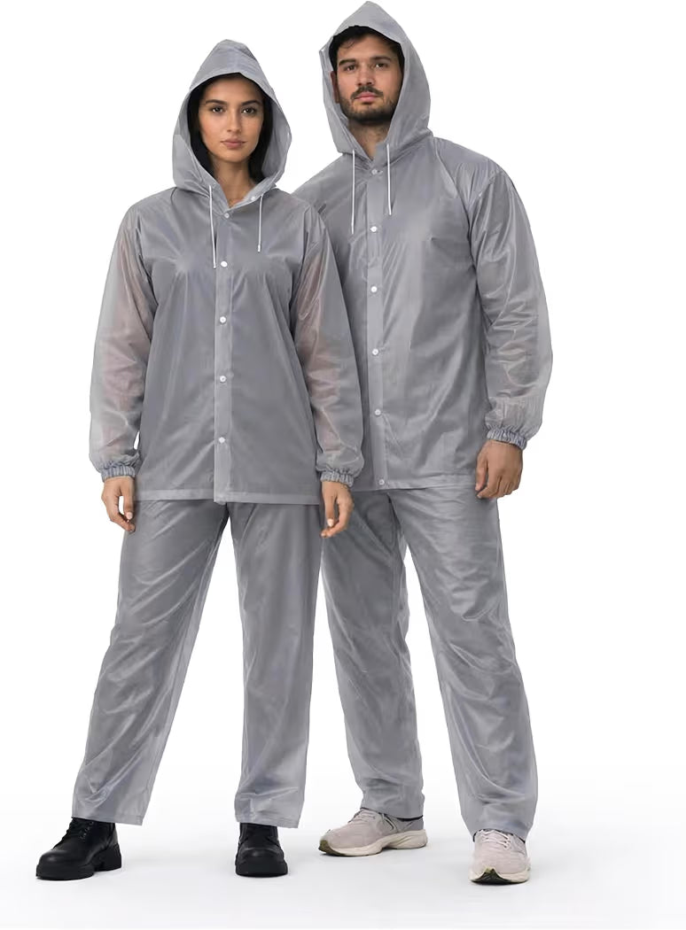 Rainsuit Jacket & Pant | Grey | Waterproof Raincoat for Men & Women | Lightweight, Reusable Rain Wear for Bike & Outdoor Use