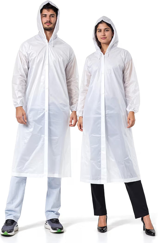 Reusable Raincoat with Hood (Transparent) Elasticated Full Sleeves Outdoor Waterproof Raincoat for Men & Women