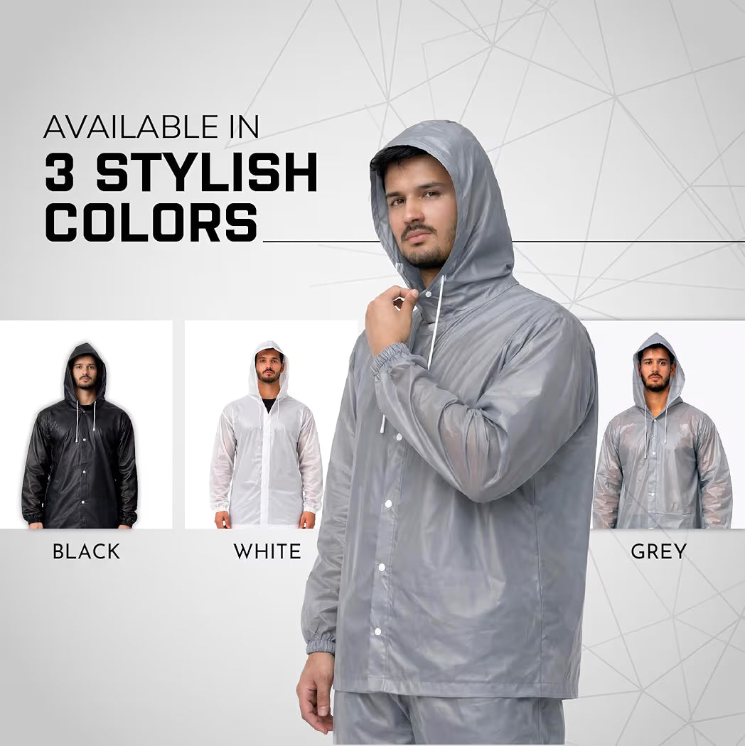 Rainsuit Jacket & Pant | Grey | Waterproof Raincoat for Men & Women | Lightweight, Reusable Rain Wear for Bike & Outdoor Use
