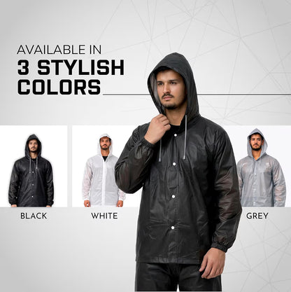 Rainsuit Jacket & Pant | Black | Waterproof Raincoat for Men & Women | Lightweight, Reusable Rain Wear for Bike & Outdoor Use