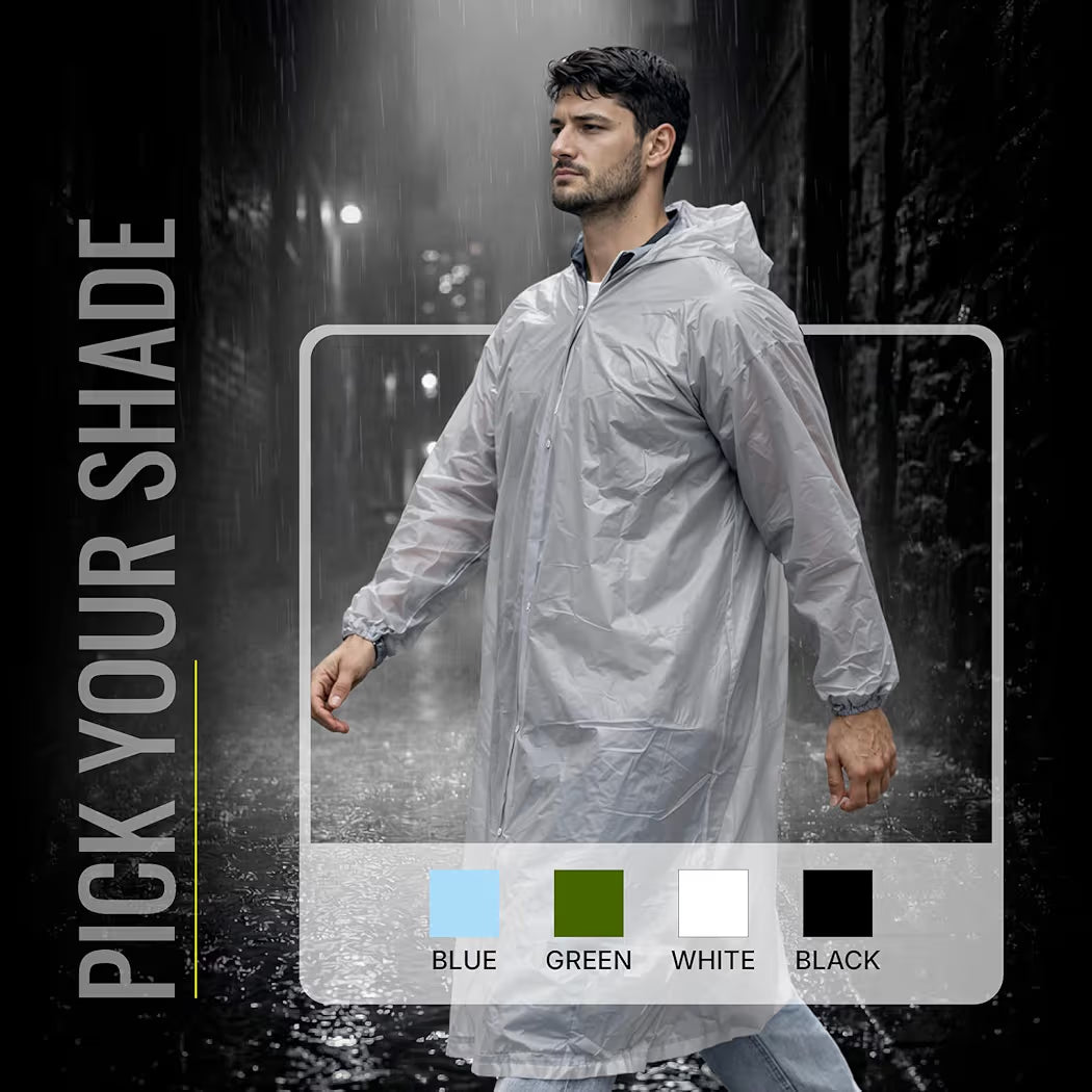 Reusable Raincoat with Hood (Grey) Elasticated Full Sleeves Outdoor Waterproof Raincoat for Men & Women