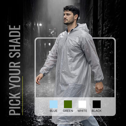 Reusable Raincoat with Hood (Grey) Elasticated Full Sleeves Outdoor Waterproof Raincoat for Men & Women