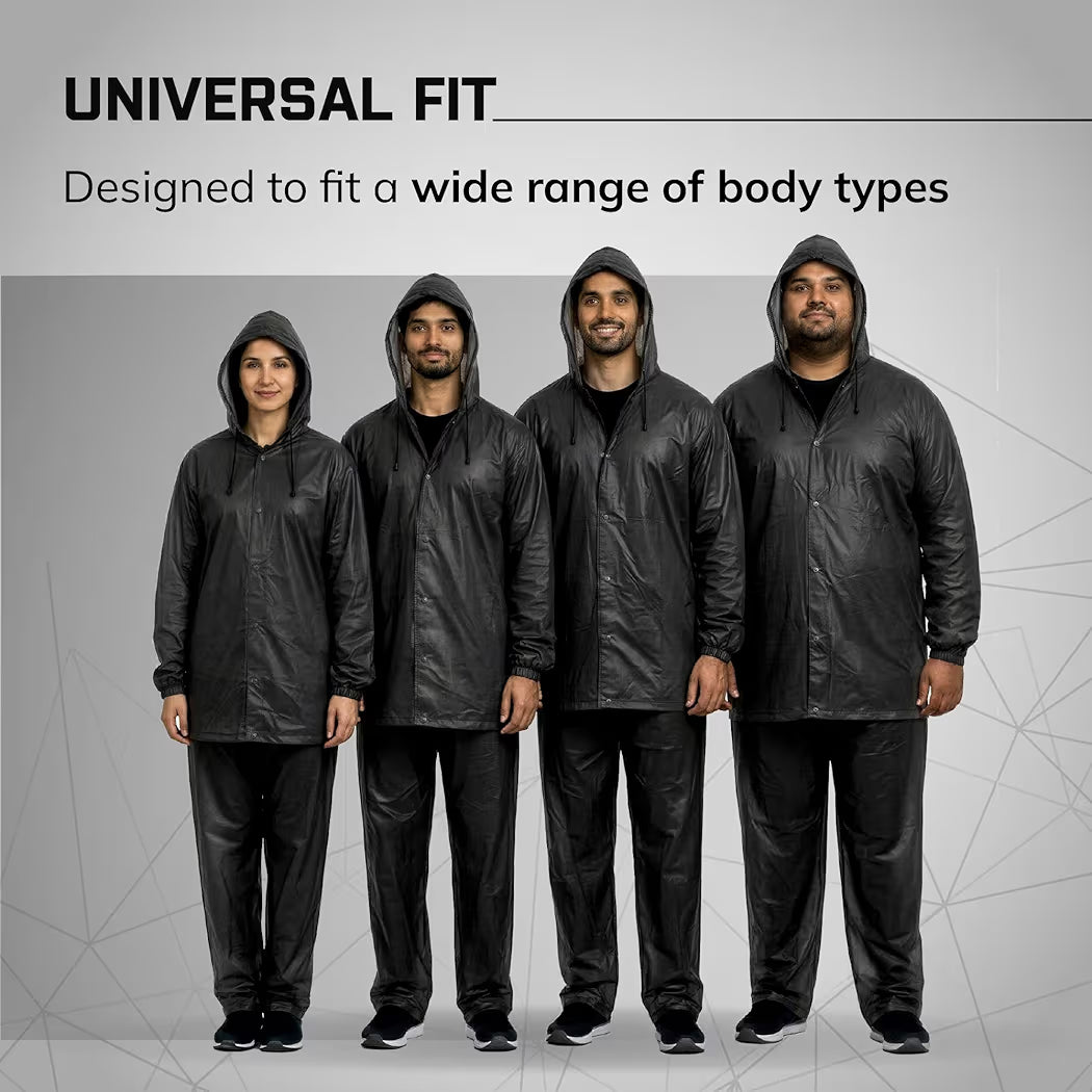 Rainsuit Jacket & Pant | Black | Waterproof Raincoat for Men & Women | Lightweight, Reusable Rain Wear for Bike & Outdoor Use