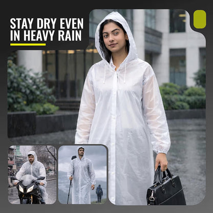 Reusable Raincoat with Hood (Transparent) Elasticated Full Sleeves Outdoor Waterproof Raincoat for Men & Women