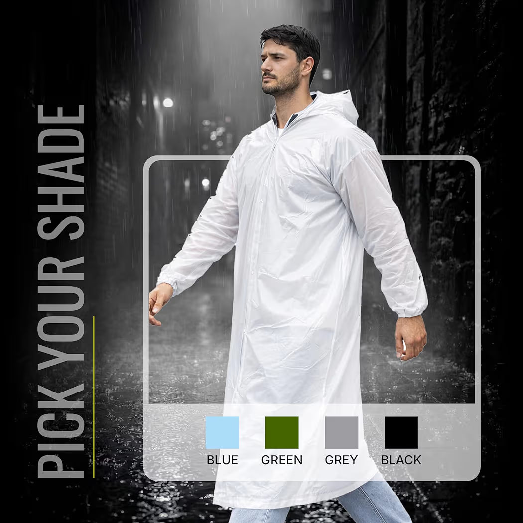 Reusable Raincoat with Hood (Transparent) Elasticated Full Sleeves Outdoor Waterproof Raincoat for Men & Women