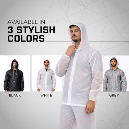 Rainsuit Jacket & Pant | Transparent | Waterproof Raincoat for Men & Women | Lightweight, Reusable Rain Wear for Bike & Outdoor Use