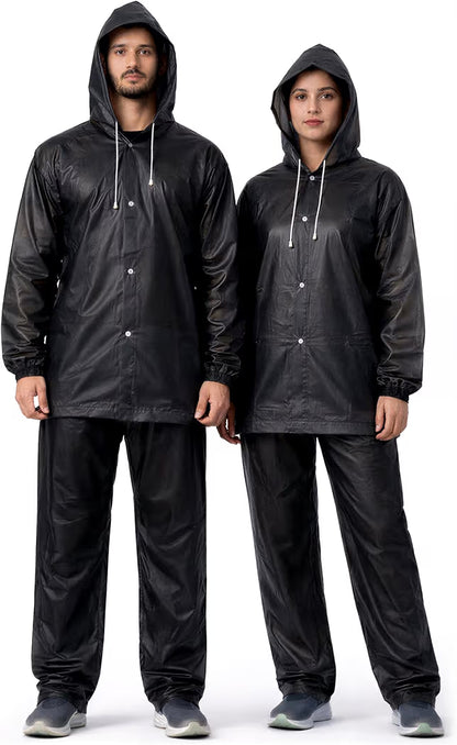 Rainsuit Jacket & Pant | Black | Waterproof Raincoat for Men & Women | Lightweight, Reusable Rain Wear for Bike & Outdoor Use