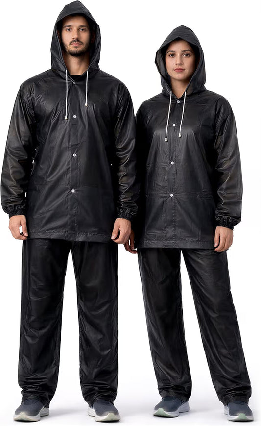 Rainsuit Jacket & Pant | Black | Waterproof Raincoat for Men & Women | Lightweight, Reusable Rain Wear for Bike & Outdoor Use