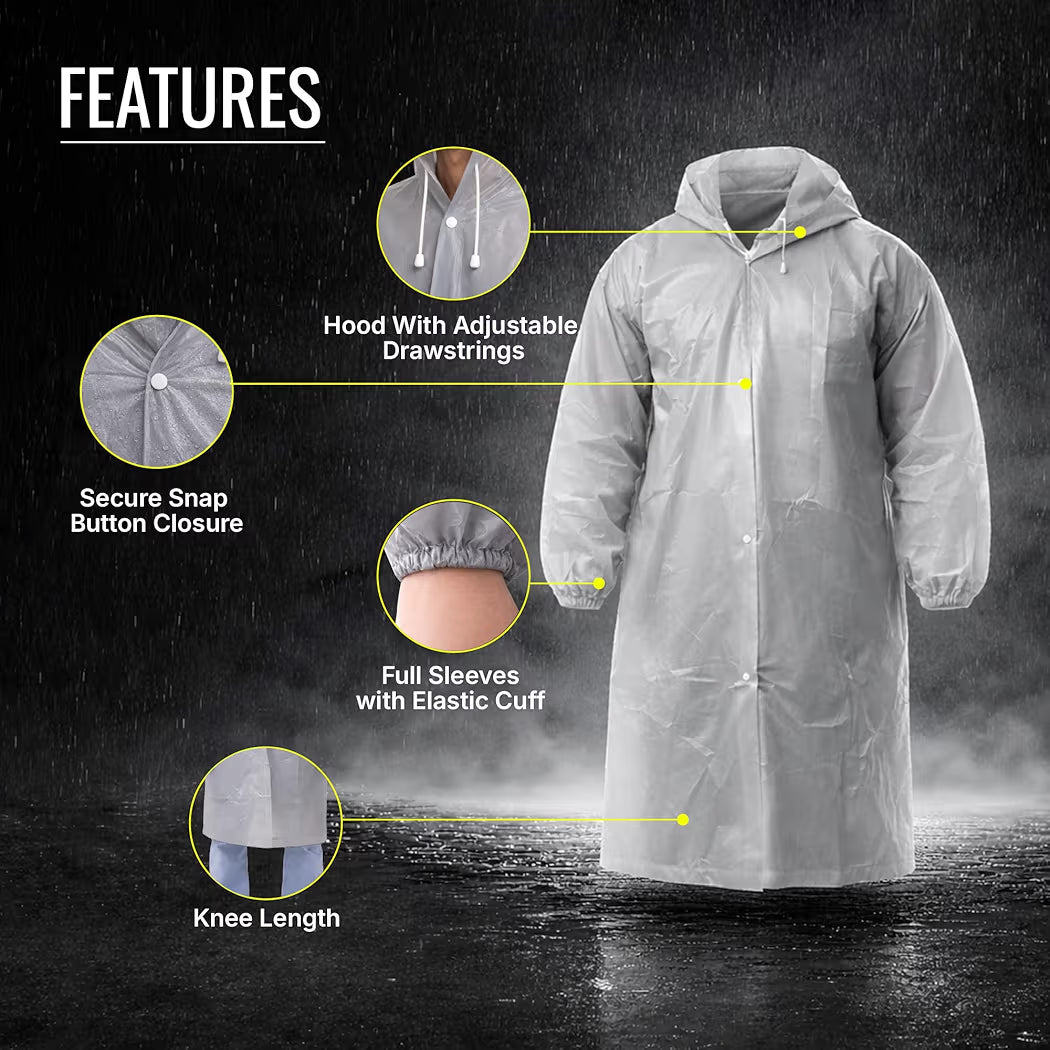 Reusable Raincoat with Hood (Grey) Elasticated Full Sleeves Outdoor Waterproof Raincoat for Men & Women