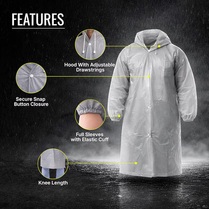 Reusable Raincoat with Hood (Grey) Elasticated Full Sleeves Outdoor Waterproof Raincoat for Men & Women
