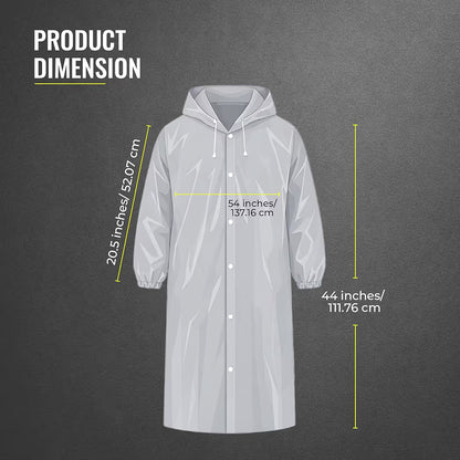 Reusable Raincoat with Hood (Grey) Elasticated Full Sleeves Outdoor Waterproof Raincoat for Men & Women