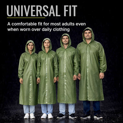 Reusable Raincoat with Hood (Green) Elasticated Full Sleeves Outdoor Waterproof Raincoat for Men & Women