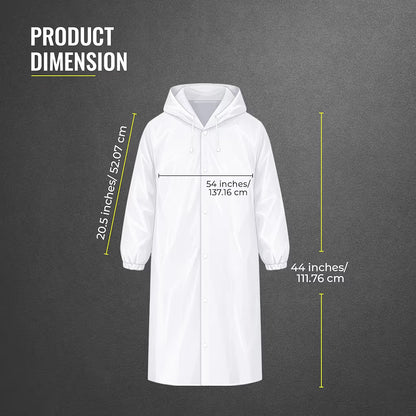 Reusable Raincoat with Hood (Transparent) Elasticated Full Sleeves Outdoor Waterproof Raincoat for Men & Women