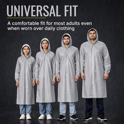 Reusable Raincoat with Hood (Grey) Elasticated Full Sleeves Outdoor Waterproof Raincoat for Men & Women