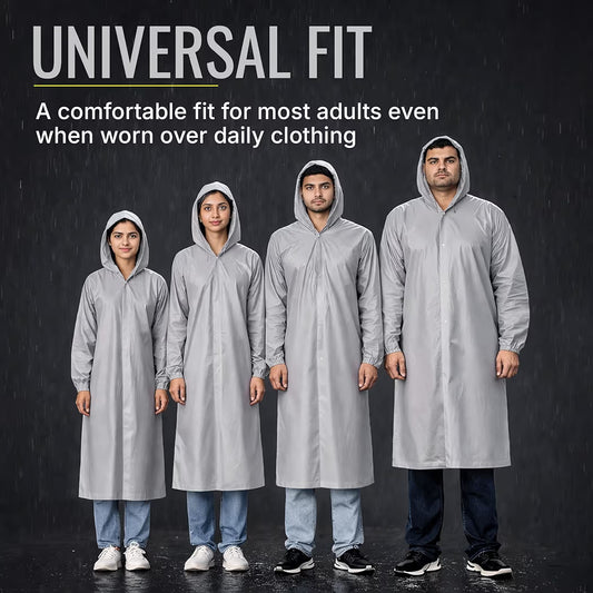 Reusable Raincoat with Hood (Grey) Elasticated Full Sleeves Outdoor Waterproof Raincoat for Men & Women