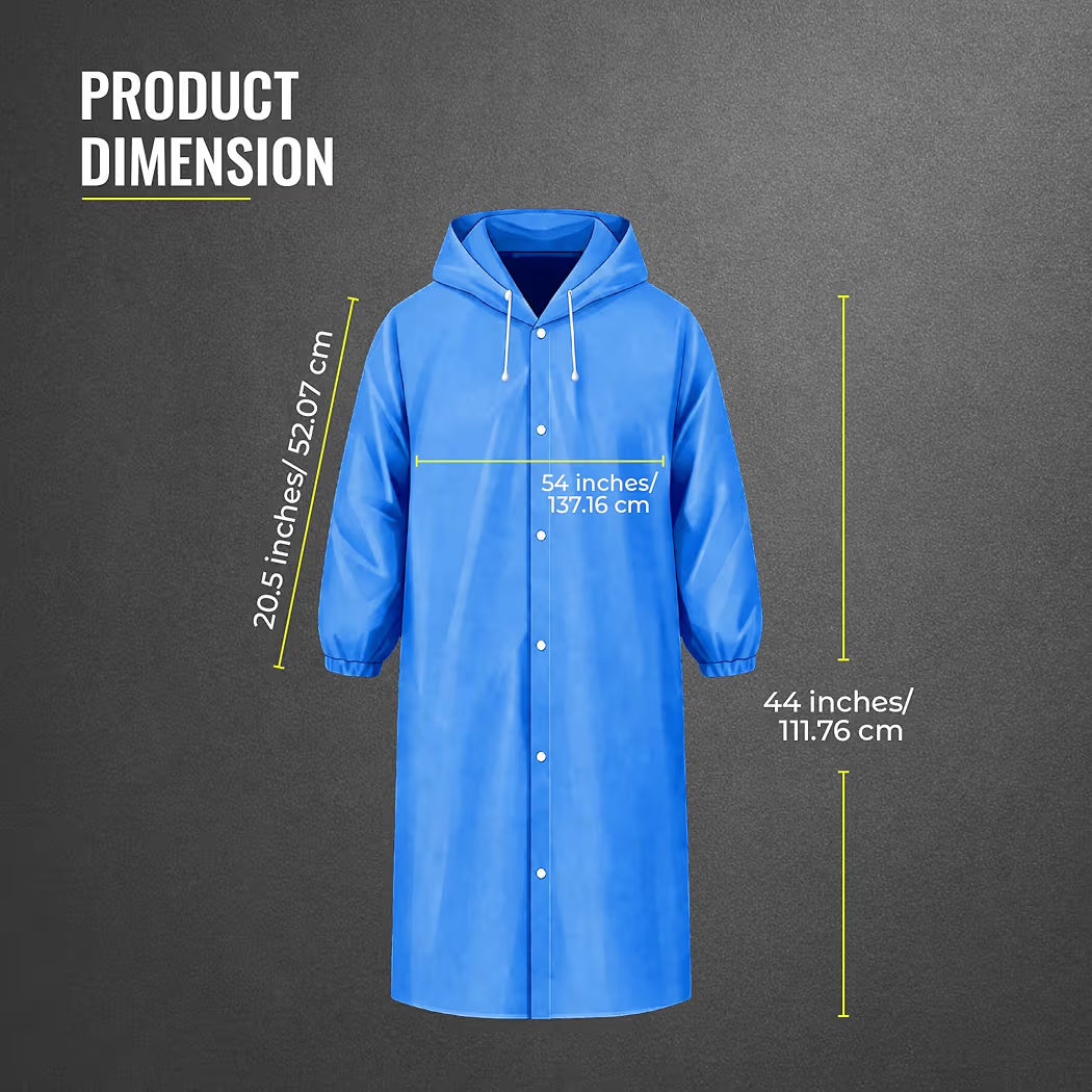 Reusable Raincoat with Hood (Blue) Elasticated Full Sleeves Outdoor Waterproof Raincoat for Men & Women