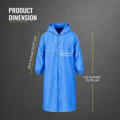 Reusable Raincoat with Hood (Blue) Elasticated Full Sleeves Outdoor Waterproof Raincoat for Men & Women
