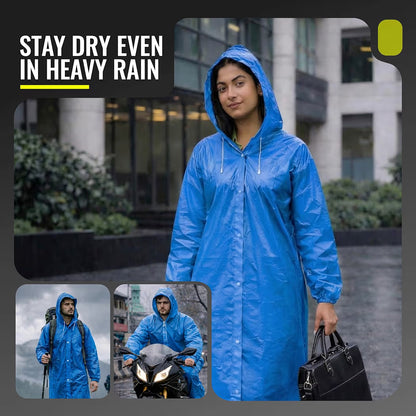 Reusable Raincoat with Hood (Blue) Elasticated Full Sleeves Outdoor Waterproof Raincoat for Men & Women