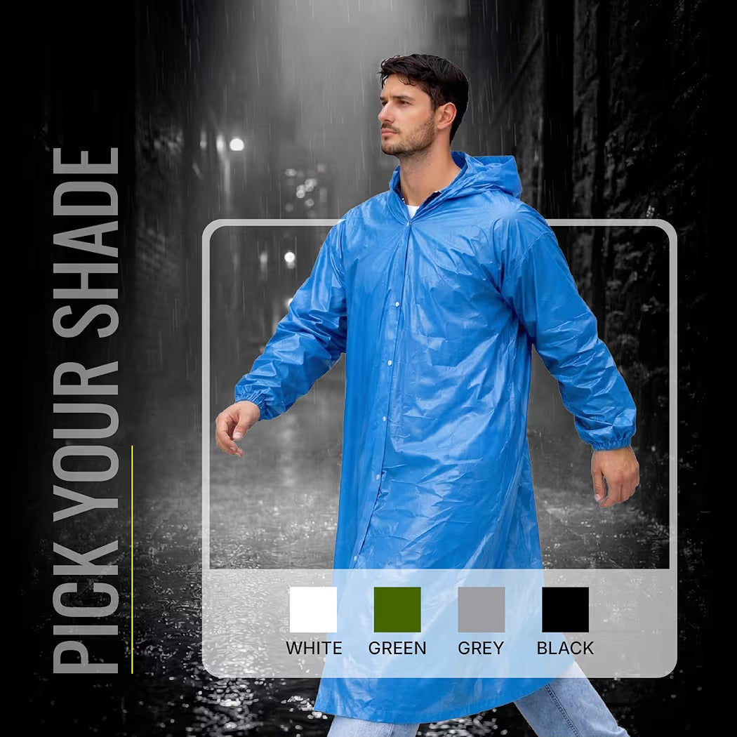 Reusable Raincoat with Hood (Blue) Elasticated Full Sleeves Outdoor Waterproof Raincoat for Men & Women