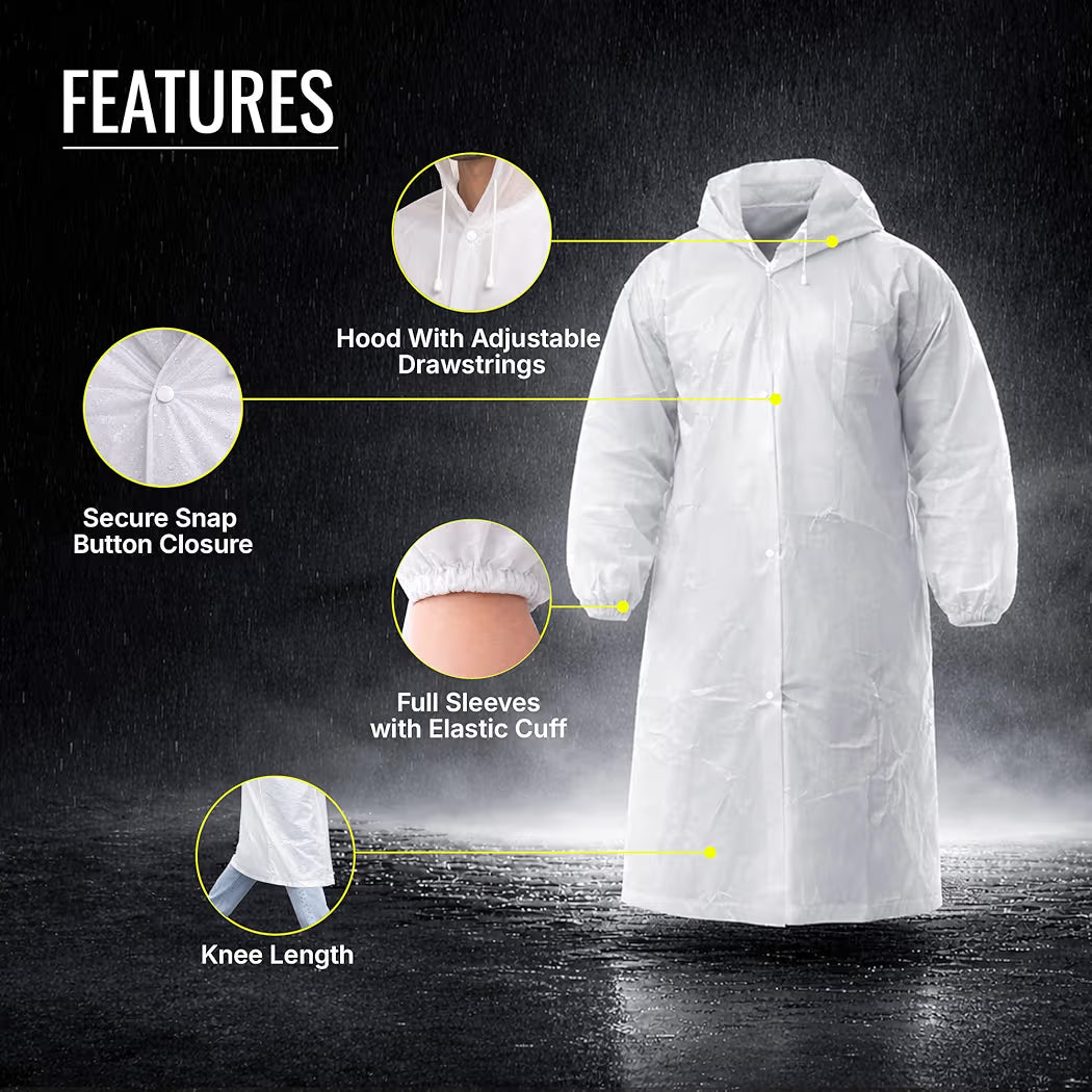 Reusable Raincoat with Hood (Transparent) Elasticated Full Sleeves Outdoor Waterproof Raincoat for Men & Women