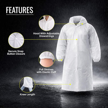 Reusable Raincoat with Hood (Transparent) Elasticated Full Sleeves Outdoor Waterproof Raincoat for Men & Women
