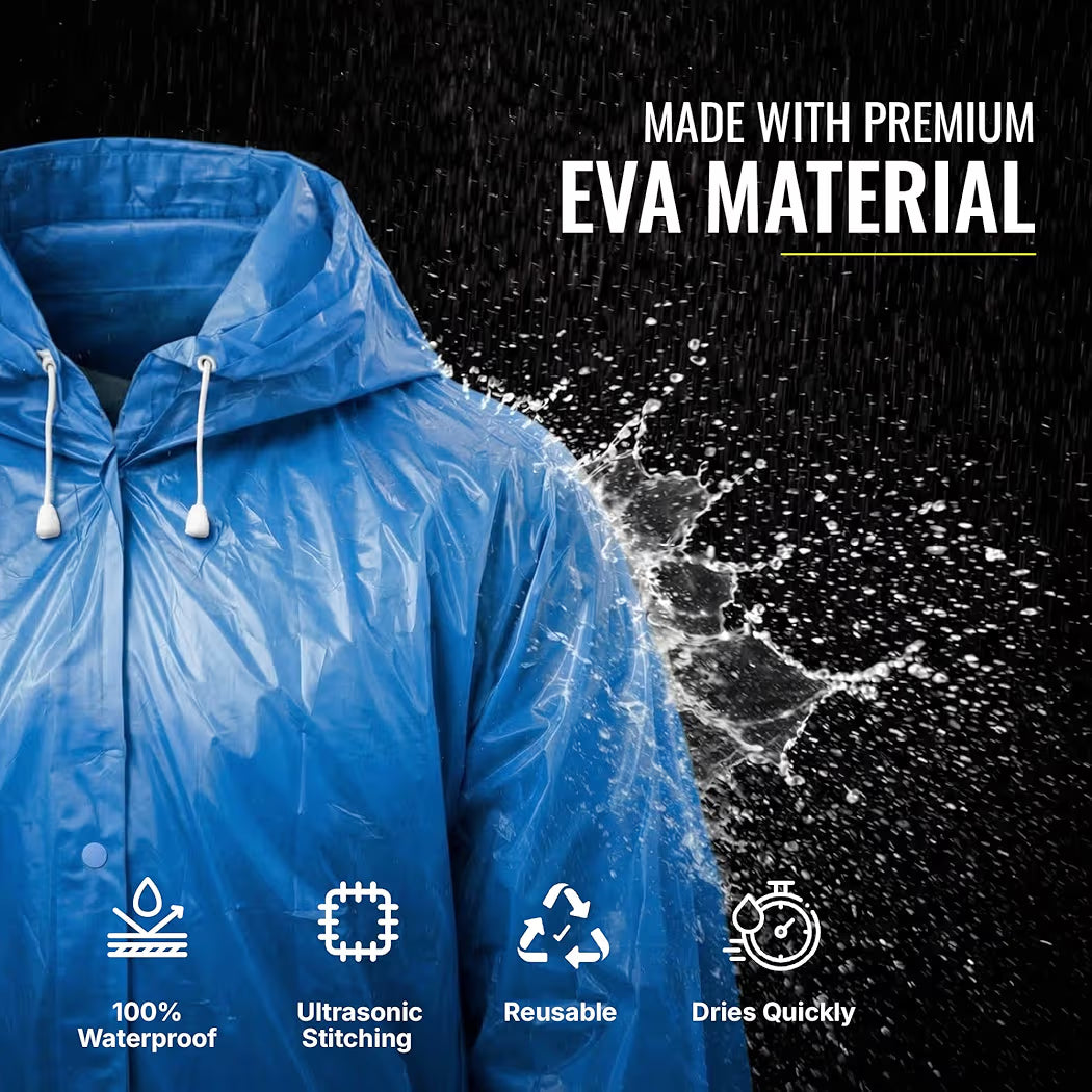 Reusable Raincoat with Hood (Blue) Elasticated Full Sleeves Outdoor Waterproof Raincoat for Men & Women