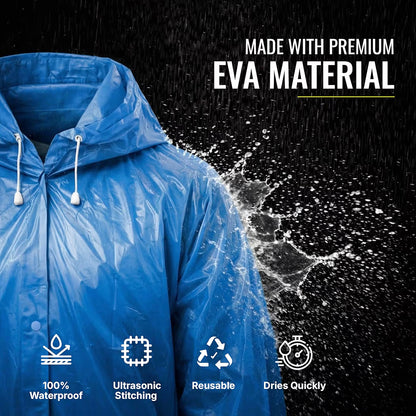Reusable Raincoat with Hood (Blue) Elasticated Full Sleeves Outdoor Waterproof Raincoat for Men & Women