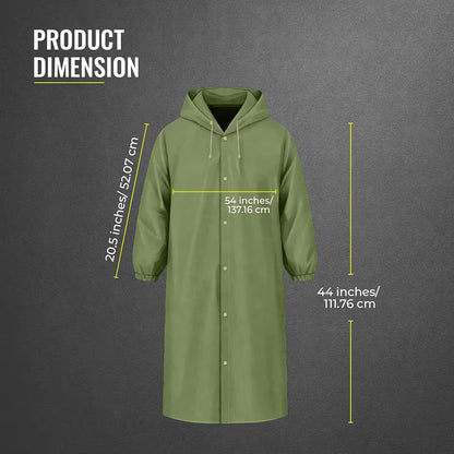 Reusable Raincoat with Hood (Green) Elasticated Full Sleeves Outdoor Waterproof Raincoat for Men & Women