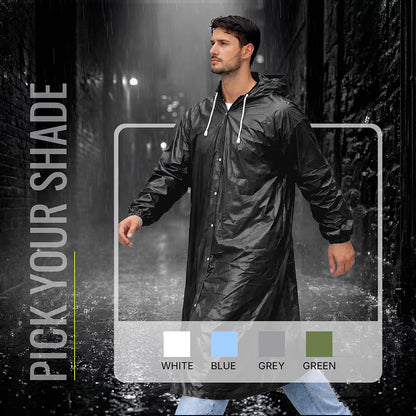Reusable Raincoat with Hood (Black) Elasticated Full Sleeves Outdoor Waterproof Raincoat for Men & Women