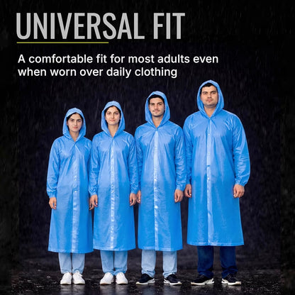 Reusable Raincoat with Hood (Blue) Elasticated Full Sleeves Outdoor Waterproof Raincoat for Men & Women