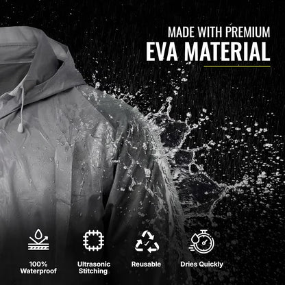 Reusable Raincoat with Hood (Grey) Elasticated Full Sleeves Outdoor Waterproof Raincoat for Men & Women