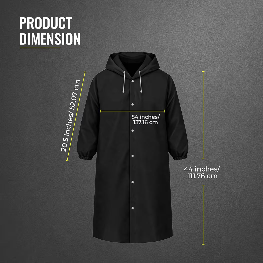 Reusable Raincoat with Hood (Black) Elasticated Full Sleeves Outdoor Waterproof Raincoat for Men & Women