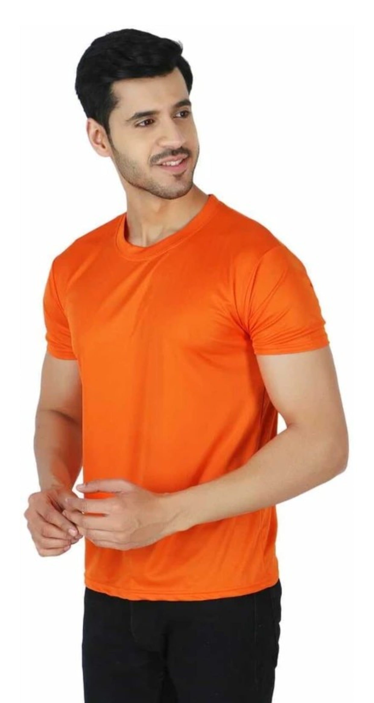Pack of 10 Men's Solid Round Neck Polyester T-Shirts – Multicolor