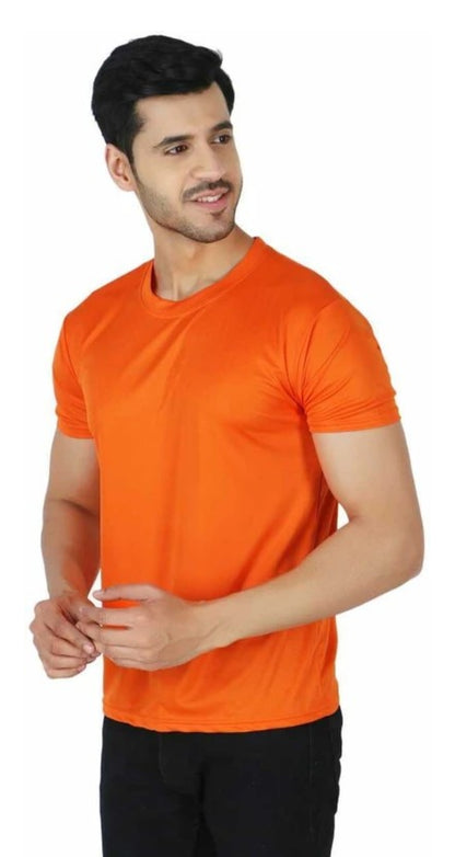 Pack of 10 Men's Solid Round Neck Polyester T-Shirts – Multicolor