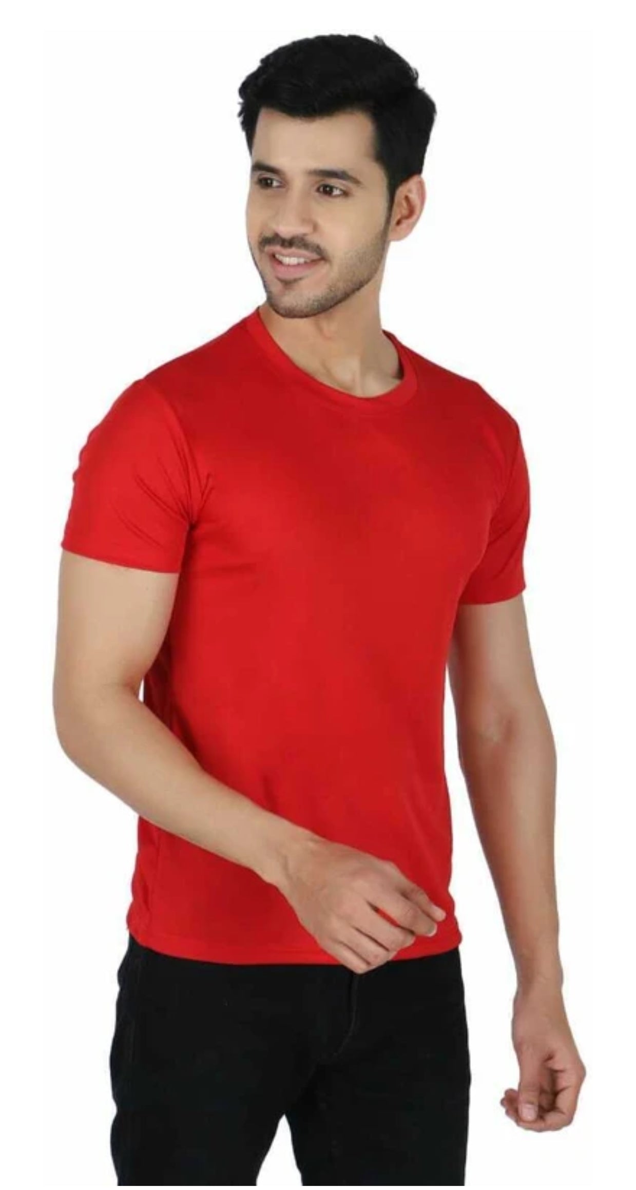 Pack of 10 Men's Solid Round Neck Polyester T-Shirts – Multicolor