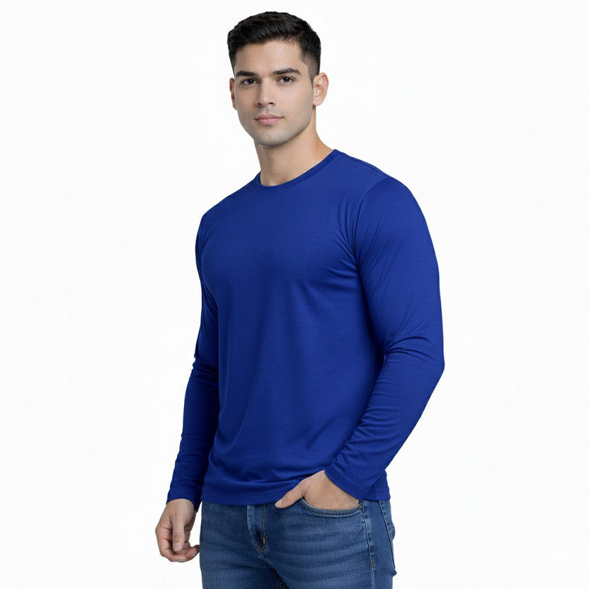 Pack of 5 Men's Solid Round Neck Polyester Full Sleeve T-Shirts – Set 1