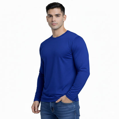 Pack of 5 Men's Solid Round Neck Polyester Full Sleeve T-Shirts – Set 1
